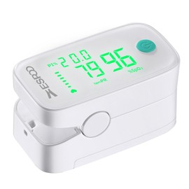 ESPOO Pulse Oximeter Fingertip with 1.5'' LED Display, Alarm & Brightness Adjustable, Batteries & Lanyard (Green)