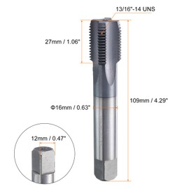 sourcing map 13/16"-14 UNS Thread Tap 6542 Cobalt High-Speed Steel TiCN Coated Plug Tap Right Hand Flat Head 4 Straight Flutes Screw Threading Hand Tap