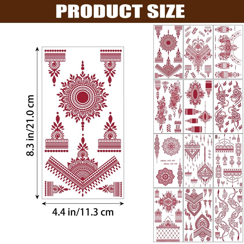 12 Sheets Brown Henna Tattoos Kit, Waterproof Temporary Tattoo Kits,