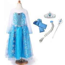 CREDIBLE NT304A Children’s Princess Dress Costume, Gorgeous 6-Piece Set, Snow Blue (Princess Dress, Heart Tiara, Magic Wand, Braid Wig, Gloves, Original CREDIBLE Merchandise), 55.1 inches, (140 cm)