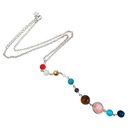 COLORFUL BLING Universe Galaxy the Eight Planets Pendant Necklace Guardian Star Space Sun Moon Star Celestial Necklace in the Solar System for Women Gifts-silver long