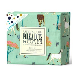 Where The Polka Dots Roam Horse Bedding Set - Western Farmhouse Style Animal Sheets for Kids, Boys, Girls - Includes 1 Fitted Sheet, 1 Flat Sheet, 2 Pillowcases - Queen Size Bed Horses Print