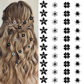 YISSION 40 Pcs Mini Black Flower Hair Clips Cute Rhinestone Hair Pins Small Decorative Hair Clips Wedding Hair Barrettes Bridal Flower Girl Hair Accessory