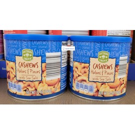 Southern Grove Cashews Halves & Pieces with Sea Salt 12oz 340g (Two Cans)