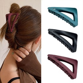 IYOU French Matte Hair Claw Black Triangle Plastic Hair Claw Clips Medium Nonslip Outdoor Hair Jaw Clips for Women and Girls(3Pcs)