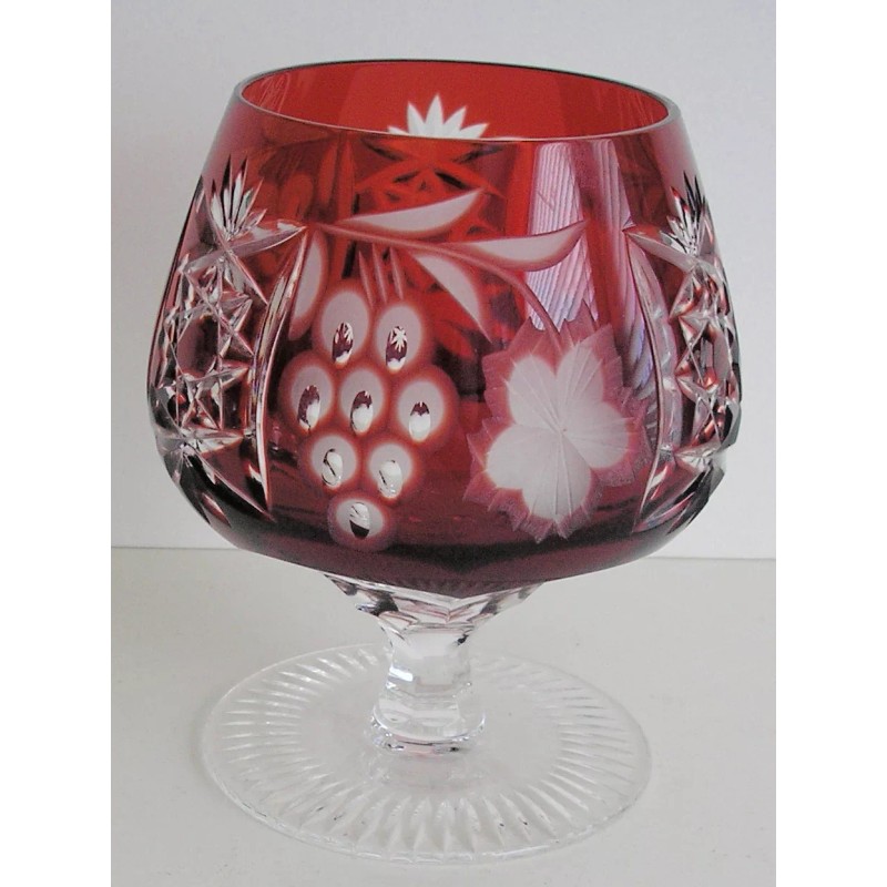 Ajka Marsala Ruby Red Cut to Clear Crystal Brandy Glass