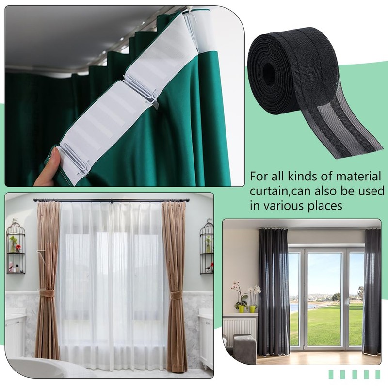 BENECREAT 10m Black Curtain Tape, 75mm Curtain Pleat Tape Perforated