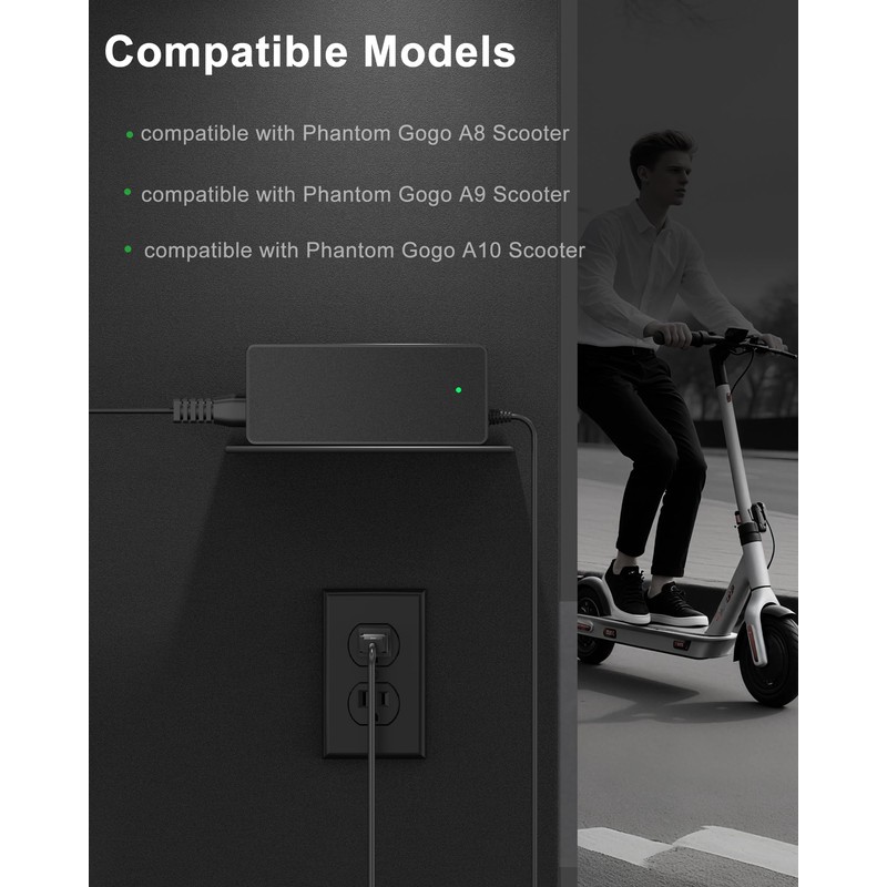 VHBW 42V Scooter Charger Compatible with Phantom Gogo Charger, Compatible