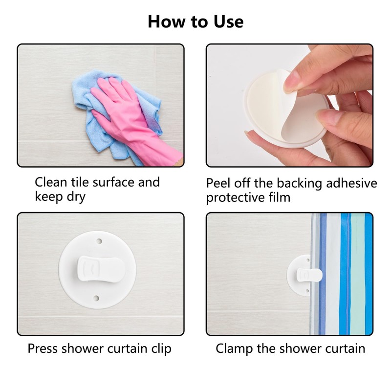 6 Pcs Shower Curtain Clips Self Adhesive Shower Splash Clips