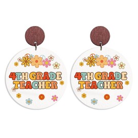 Wooden First Day of School Grade Earrings Cute Round Fourth Grade Teacher Earrings Wooden Teachers Students Earring Back to School Teacher Appreciation Gifts