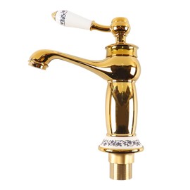 Sarini Retro-Waschtischarmatur Für Badezimmer, Luxuriöse Viktorianische Mischbatterien Mit Floralem Keramikgriff, Einhebel-Mono-Vintage-Waschtischarmatur Für Die Garderobe, Gold