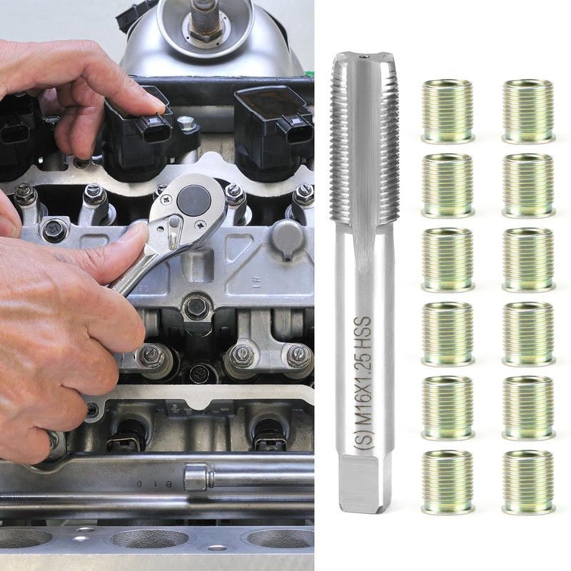 QWORK Spark Plug Thread Repair Tool Kit, Stainless Steel, Includes