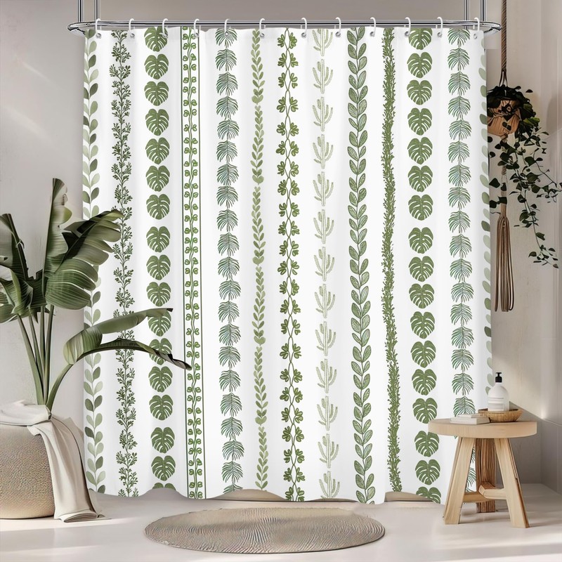 Sage Green Tropical Shower Curtain 60Wx71L, Palm Leaves Plant Shower