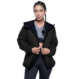 URBAN BUCK Packable Puffer Jacket Women with Hood – 32 Degree Heat Lightweight Travel Winter Plan Puff Foldable Jacket for Women - Ember Black Quilted Water-Resistant & Repellent For Outdoor (L)