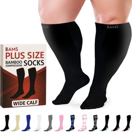 BAMS Plus Size Compression Socks Wide Calf XL XXL XXXL – Graduated Knee-High Support, Viscose from Bamboo Easy-On/Easy-Off (Black, 3XL)