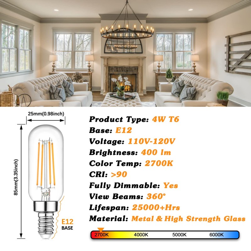 E12 Edison LED Light Bulbs 40 Watt Equivalent Candelabra, Dimmable