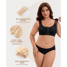 Post Surgery Compression Bra for Women Front Closure Bra with Adjustable Straps Wirefree Black XL