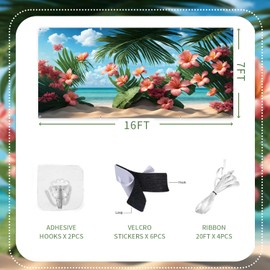 Lexfvpoo Beach Garage Door Cover 7x16ft Blooming Flowers Tropical Palm Leaves Summer Garage Door Decorations for 2 Car Floral Backdrop Large Hawaiian Garage Door Banner for Party Supplies