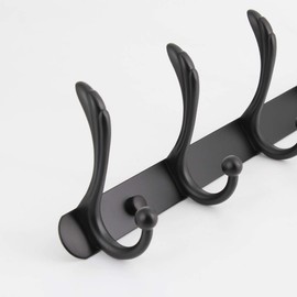 kimzcn Coat Rack Wall Mounted - 5 Tri Hooks, Heavy Duty, Metal Coat Hook Rail for Coat Hat Towel Purse Robes Mudroom Bathroom Entryway (Black)