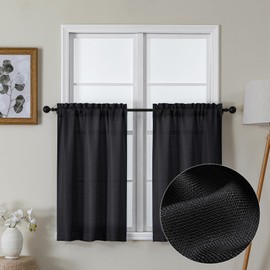 Lecloud Bessie Black Curtains 36 Inch Length 2 Panels, Light-Filtering Faux Linen Textured Window Drapes with Dual Rod Pockets, Window Curtain Tiers for Basement Dining Room, Each 30 W x 36 L