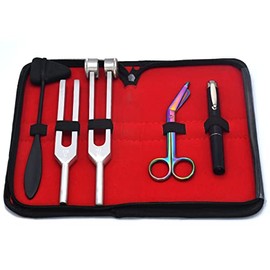 AAProTools Set of 5 pcs Reflex Hammer + Penlight + Tuning Fork C 128 C 512 + Bandage Scissors 5.5" (Regular)