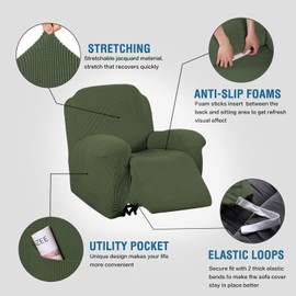 H.VERSAILTEX Super Stretch Recliner Cover Recliner Couch Covers Recliner Chair Cover Form Fitted Non Slip Reclining Slipcovers for Standard Large Recliner, Soft Thick (1 Pack, Bronze Green)