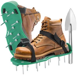 DASBET Epoxy Floor Spiked Shoes with Stainless Steel Shovel Gunite Spiked Shoes with 2''/50mm Sharp Short Spikes for Epoxy Floor Coating, Self-Leveling Floor Fits All Lawn Aerator Shoes, Green