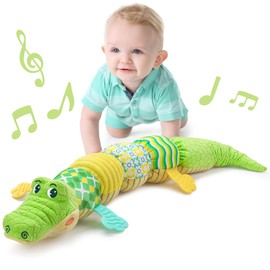 LIGHTDESIRE Baby Toys Musical Crocodile,Infant Toys Stuffed Animal Toys with Ruler Design and Ring Bell,Baby Teething Toys for Tummy Time Newborn Boys Girls 0 3 6 12 Months(Green)