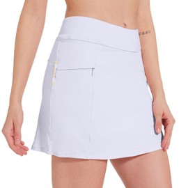 M MOTEEPI Faldas de tenis para mujer, falda de golf de cintura alta con bolsillos, 16 faldas pantalón con control de abdomen para mujer, elegantes, informales, blancas, L