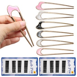 7 Pcs French Hair Pin Metal, U Shaped Hair Fork Pins, French Chignon Hair Pin with 36 Pcs Hair Pins for Buns for Women Girls Hairstyle Accessories