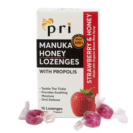 PRI Manuka Honey Lozenges with Propolis, Soothing Cough and Throat Drops, MGO 300+ Certified (Strawberry, 16 Count)