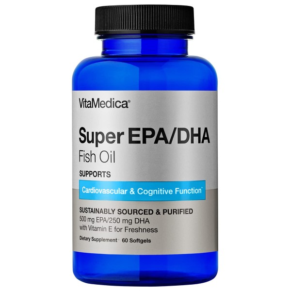 VitaMedica | Super EPA DHA Fish Oil | Antioxidant | Omega 3 | Vitamin E | Natural Skincare | Supplement | 750 mg | 90 Count | High Potency | Pure | Burpless | Softgels | Anchovies
