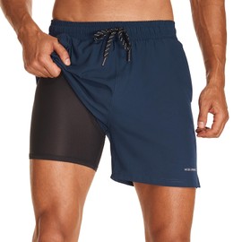 HODOSPORTS - Traje de baño para hombre con entrepierna de 5 pulgadas, secado rápido, forro de compresión y bolsillos, marino, 3X-Large