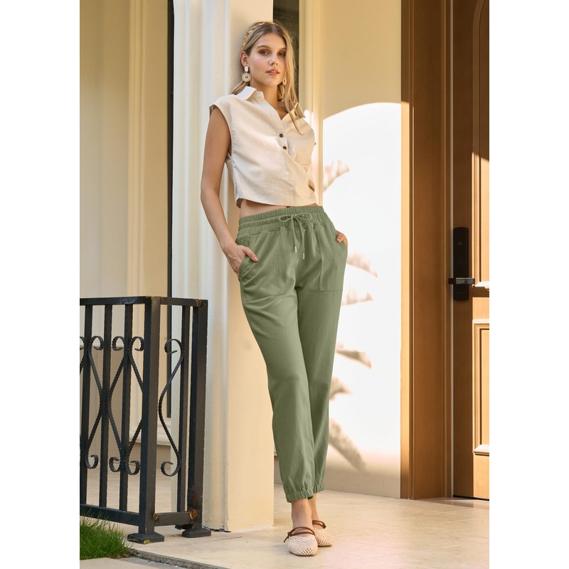 AVICHIC Women’s Linen Pants Joggers Lightweight Cotton Lounge Travel Beach