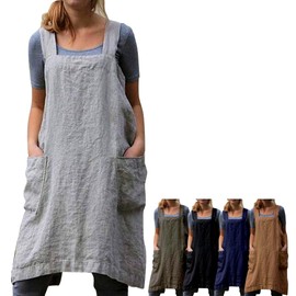 RioSole Crossback Apron Apron Baking Cooking Gardening Works Pocket, gray