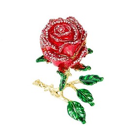 QIFU Red Rose Style Enameled Trinket Box Hinged, Unique Gift for Your Love