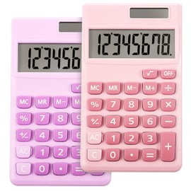 2 Pieces Basic Standard Calculators Mini Digital Desktop Calculator with 8-Digit LCD Display, Battery Solar Power Smart Calculator Pocket Size for Home School for Kids (Purple, Pink)