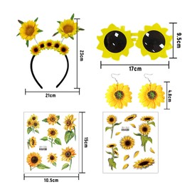 XDGBGFN Women's Sunflower Costume Sunflowers Hair Accessories Sunflowers Headband Sunglasses Sunflower Tattoos Earrings for Carnival Theme Party Costume