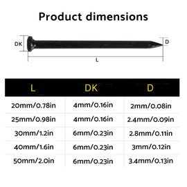 SHUNCHG 100 pcs Masonry Nails, 40mm(1.6 inch) Brick Steel Carbon Steel Point Tip Wall Cement Woodworking Concrete Nails, Galvanised Concrete Black Wall Nails for Wood Masonry Picture Hanging