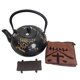 Cast Iron Teapot SECHUDO Teapot for Stovetop Safe Coated with Enameled Interior,Japanese Beautiful Tea Kettle with Stainless Steel Infuser for Loose Tea (60.9oz Plum Blossoms and Bird Pattern)