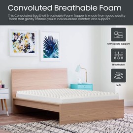 Nutan 2-inch Breathable Convoluted Egg Shell Design Mattress Topper | Orthopedic Support for Better Sleeping, Soft Bed Toppers for Back Pain and Maintaining Proper Posture, Full, White