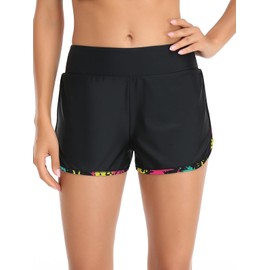 RELLECIGA Women's Black+Fireworks High Waisted Swim Shorts Swim Board Shorts for Women Size X-Large