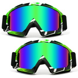 Dirt Bike Goggles 2Packs Motorcycle ATV Goggles UV Motocross Off Road Riding Helmet MX Goggles for Adult Youth Kids (Green)