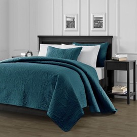 Chezmoi Collection Austin 3-Piece Oversized Bedspread Coverlet Set (King, Teal)