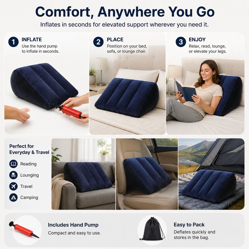 Inflatable Wedge Pillow for Travel and Camping – Lightweight Lumbar,