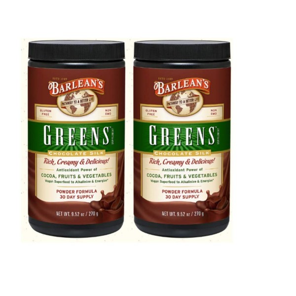 Barlean's, Greens, Chocolate Silk, Cocoa, Fruits and Vegetables, 9.52 Ounces (270 Grams) - 2 Pack