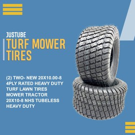 (2) Two- New 20x10.00-8 4ply Rated Heavy Duty Turf Lawn Tires Mower Tractor 20x10-8 Nhs Tubeless Heavy Duty, Ideal for Mowing and Tractor Use Tubeless, Nhs for Optimal Performance