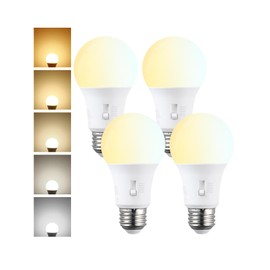 TORCHSTAR 5CCT A19 LED Light Bulb 60W Equivalent, Dimmable 8W Standard Light Bulbs, E26 Base, 2700K 3000K 3500K 4000K 5000K Selectable, 800LM, UL FCC Listed, Pack of 4