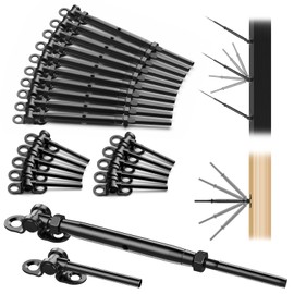 10 Pair 1/8" Adjustable Angle Stair Cable Railing Kits, Swage Toggle Turnbuckle Hardware for 2"x2", 4"x4" Wood Posts, Stainless Steel Wire Railing Kits, Black Deck Stair Railing System, RGW01