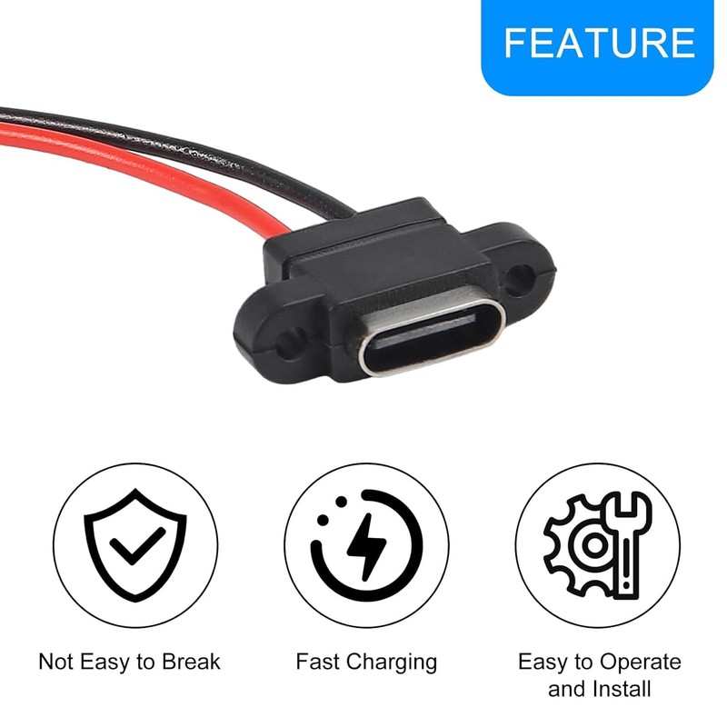 RUNCCI-YUN USB C Female 5V 3A 2-Pin 2-Wire USB C